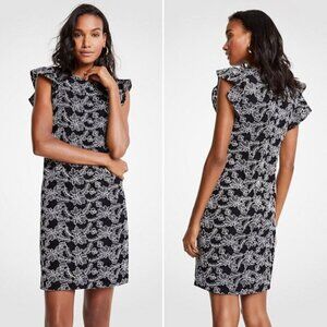 Ann Taylor Contrast Floral Lace Shift Dress Size 6 Flutter Sleeves